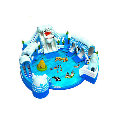 Factory customized ice and snow world inflatable water slide with big swim pool