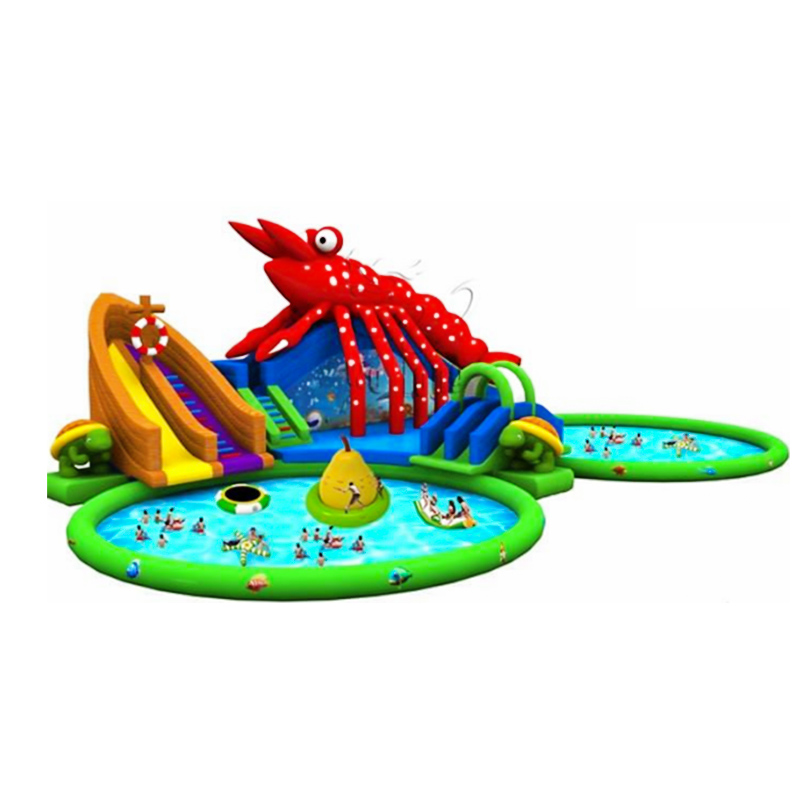 PVC wholesale lobster inflatable water slip and slides with round pools