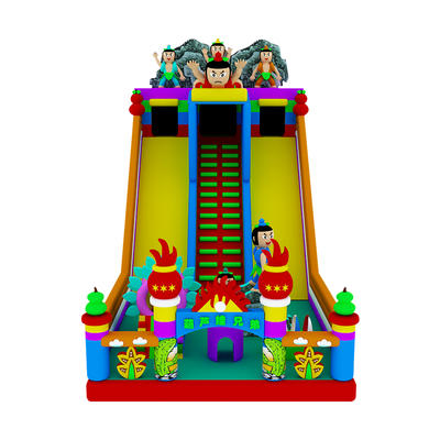 cartoon theme inflatable slide with climbing wall for sale
