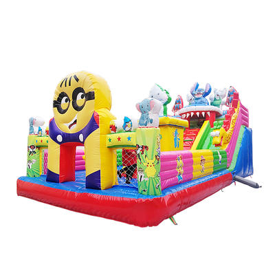 customized cartoon theme inflatable jumping bouncy castle with giant and mini slides